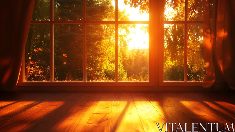 Golden autumn sunset pouring warmth through the window.