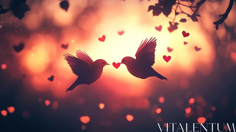Two Birds Sharing Love in a Glowing Sunset