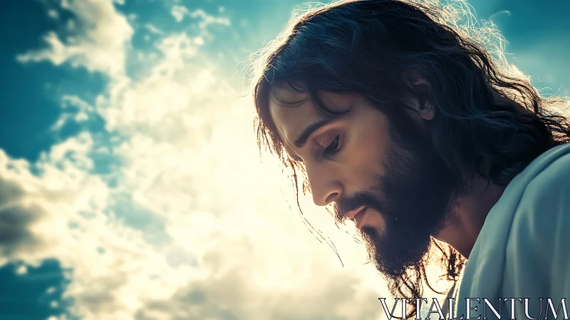 Backlit contemplative figure against luminous stratocumulus sky.