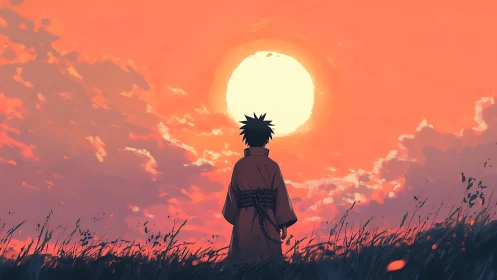 Sun-stunned wanderer greets an ember sky at day’s edge