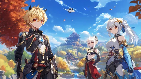 Heroes pause beneath autumn skies as the floating city hums