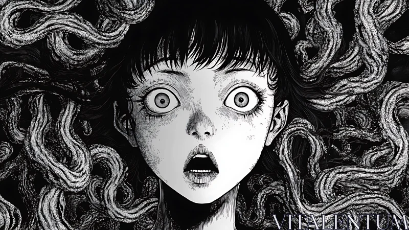 Wide-eyed horror girl meets twisting nightmare shapes tonight