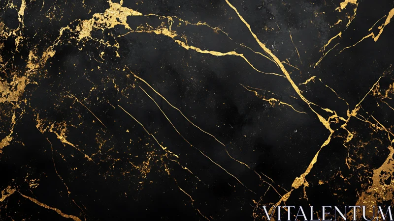 Black stone surface shows irregular metallic gold veining
