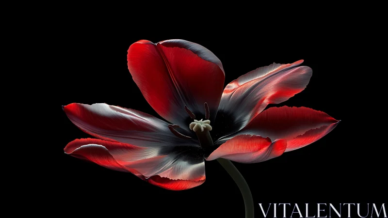 Dramatic Tulip Unfolds Against Shadow with Crimson Fire