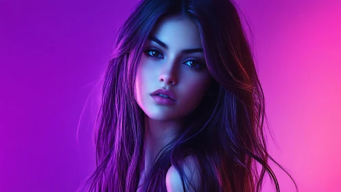 Neon-lit digital portrait shows young woman in profile view