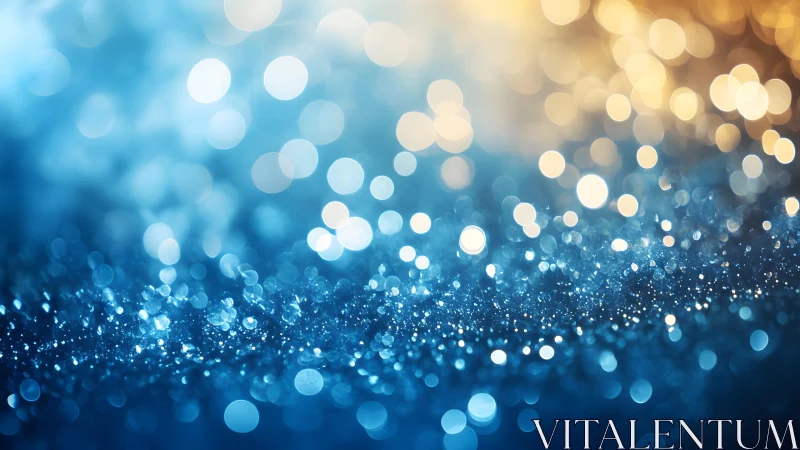 Sparkling Blue and Gold Abstract Bokeh Background, Dreamy Style.