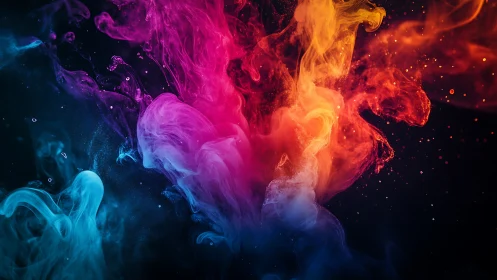 Chromatic fluid plumes in high-contrast digital dispersion field.