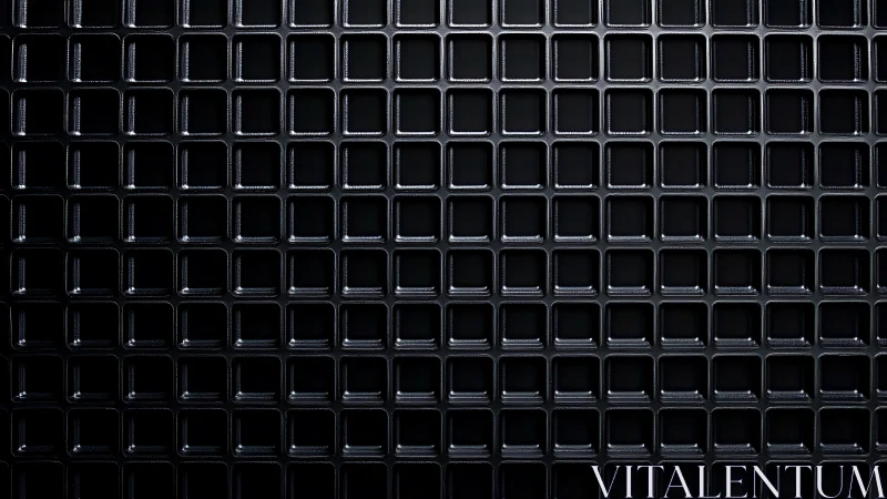 Grid of metallic square cells under low-key directional lighting