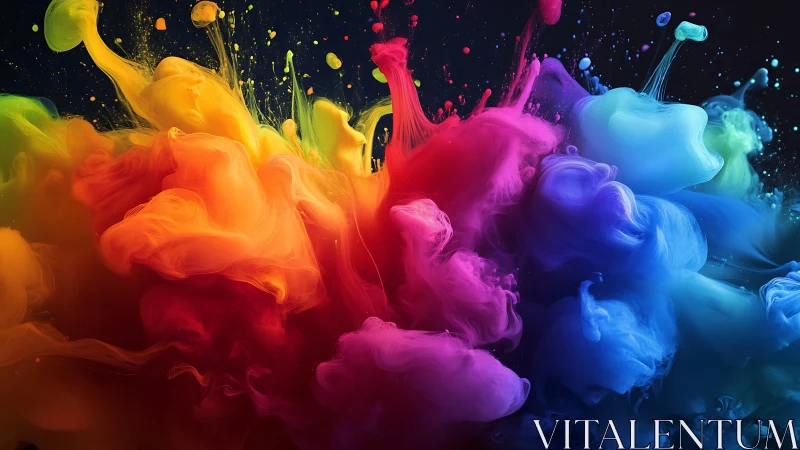 Vibrant ink clouds collide in swirling multicolor explosion