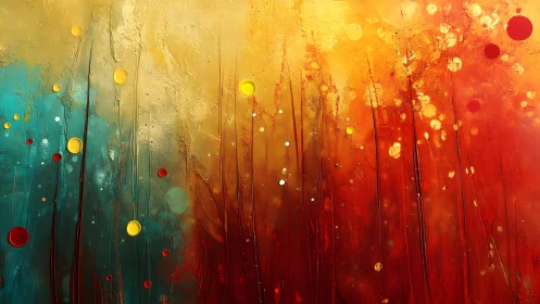 Vivid Abstract Landscape Painting with Red, Yellow, and Teal Hues.