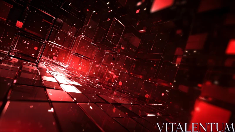 Futuristic Red Glass Cubes in Digital Abstract 3D Style.