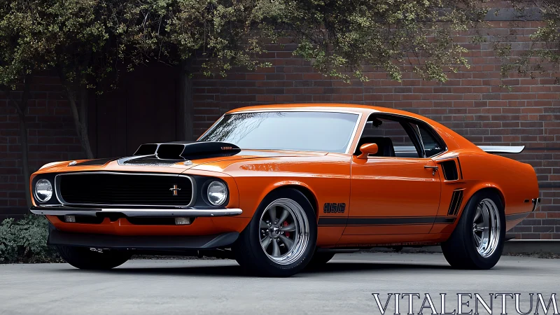 Bold orange muscle car basking in classic streetlight glow.