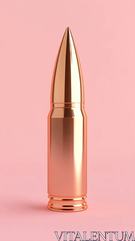 Gleaming copper bullet standing proud on soft pink void.