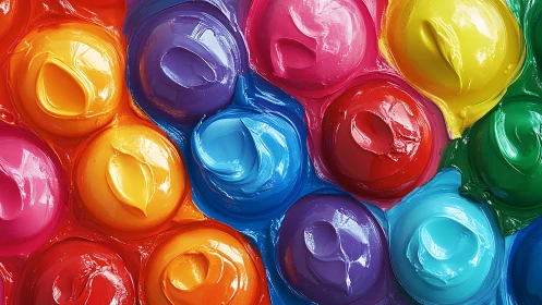 Vivid paint blobs create a glossy rainbow color mosaic.