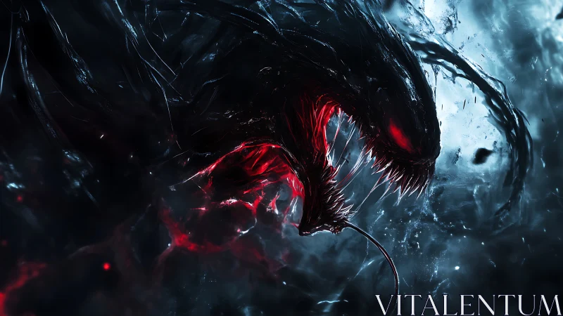 Savage alien creature lunges through swirling red energy storm