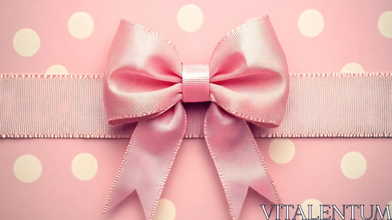 Pink Ribbon Bow on Polka Dot Background