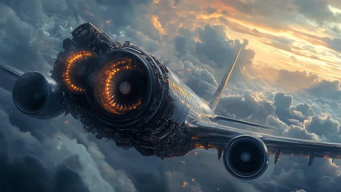 Jetfire streaks through stormlit clouds, engines molten bright