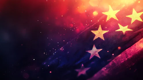 Radiant golden stars glow across a richly lit night flag