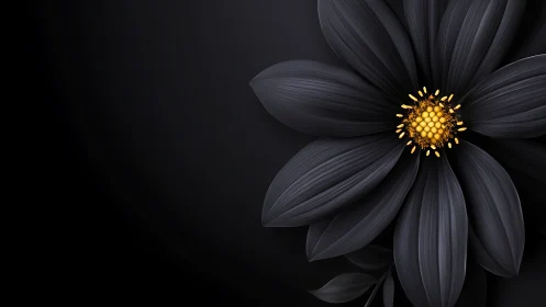 Black Bloom Radiance: Golden Heart Ignites Night.