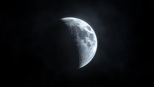 Lunar crescent close-up in high-contrast photorealistic framing.