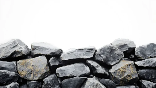 Dark basalt rock wall contrasts against clean white sky