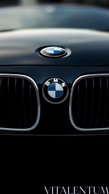 Black luxury car hood showcases central badge and grille