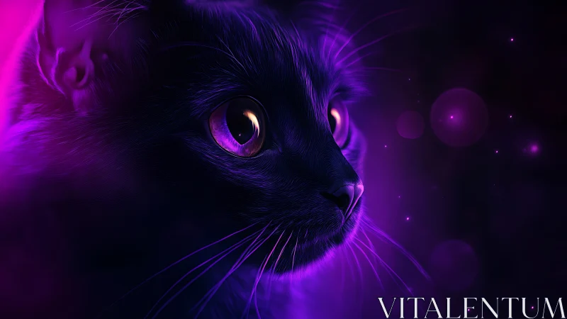 Neon Feline Portrait: Digital Rendering of Luminescent Cat with Bioluminescent Eyes