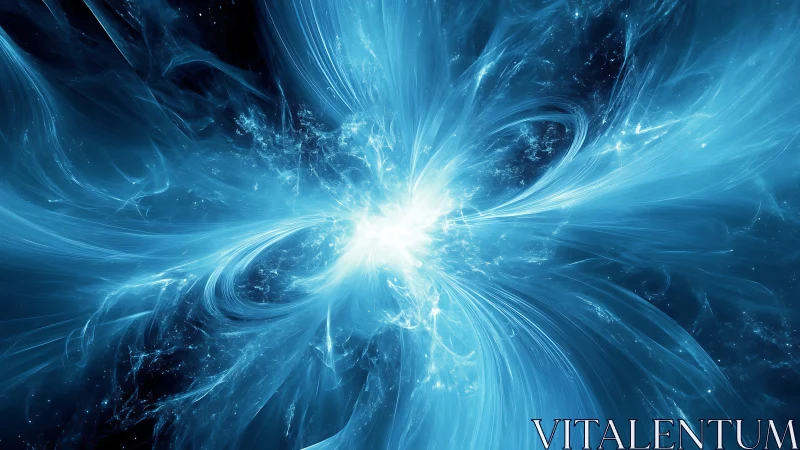 Radial blue energy burst with luminous central core focus.