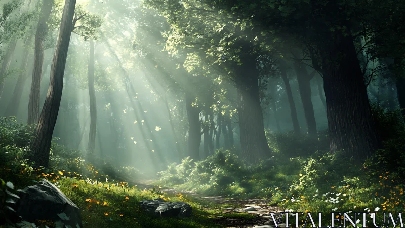 Misty Forest Cathedral: Ancient Conifers with Volumetric Light.