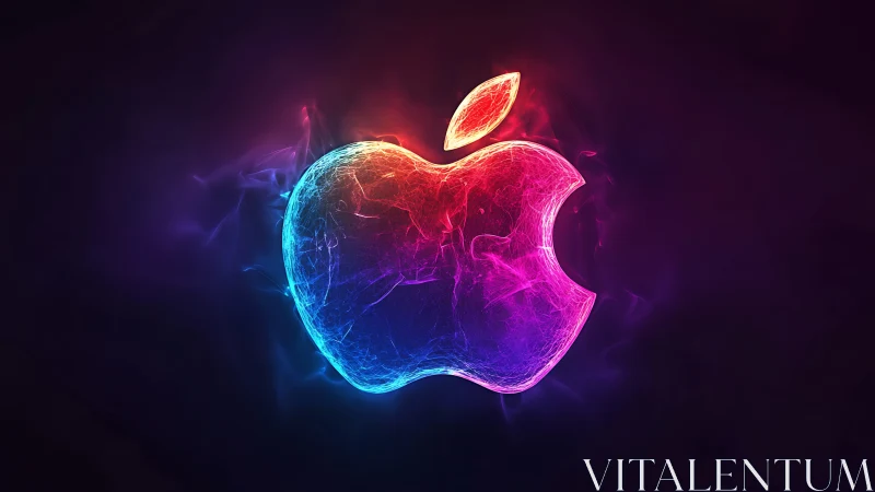 Glowing neon apple shape pulsing with vibrant color energy.