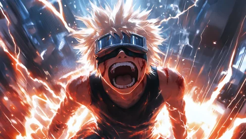 Electric fury erupts as a cyberpunk warrior unleashes power