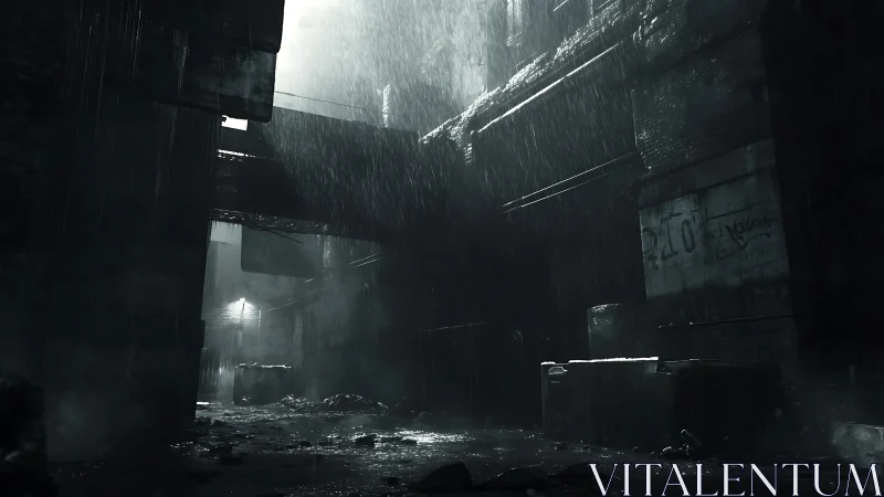 Rain-drowned backstreet cathedral of neon shadows and grime.