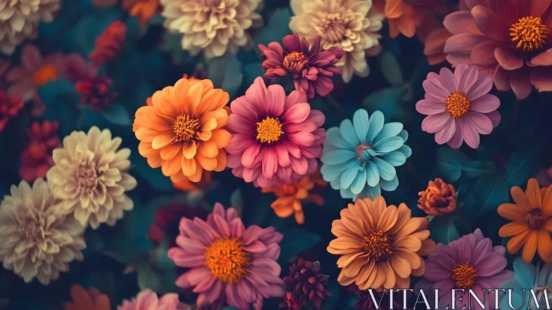 Multicolored Gerbera Dahlias in Layered Depth Composition