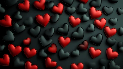 Red and Black Hearts on Dark Background.