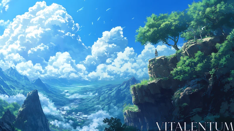 Vast mountain valley vista under towering summer clouds.