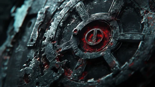 Rustbound apocalypse emblem crowned in searing red light.