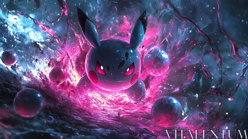 Digital painting of neon orb-creature in explosive energy vortex.