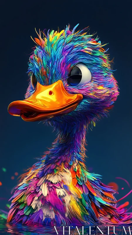 Hyper-saturated multicolor duck portrait with glossy beak