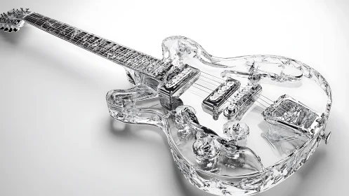 Transparent crystal electric guitar in high-gloss 3D render.