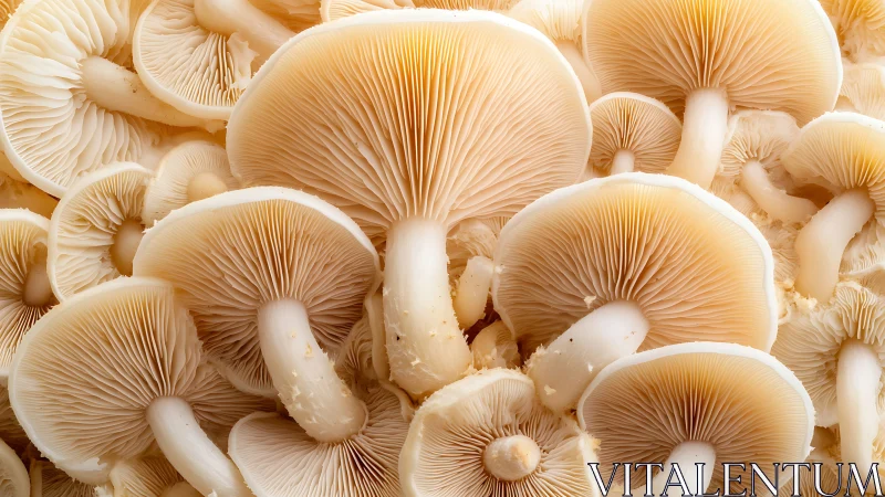 Macro study of overlapping mushroom gills in soft neutral light.