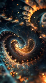 Glowing Cosmic Spiral of Starlit Embers and Deep Sea Blues.