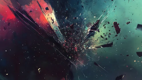 High-velocity abstract shatter plume in deep teal gradient field