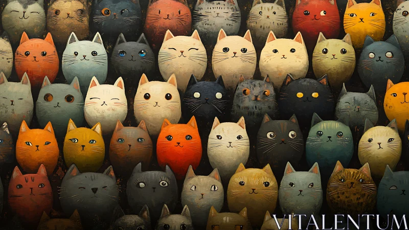 Whimsical Collection of Charming Cat Sculptures Gathered Together