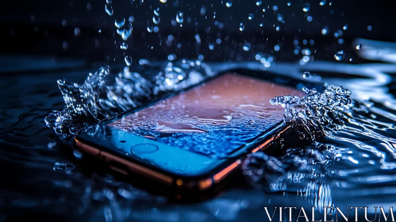 Sudden splash moment shows a smartphone caught in vivid water