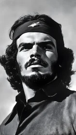 High contrast monochrome portrait of determined bearded man