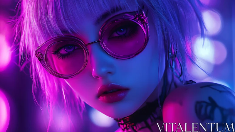 Neon-lit cyberpunk portrait renders stylized girl in magenta glow
