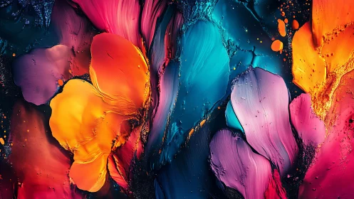 Vivid abstract petals merge in fluid neon paint motion