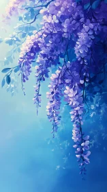 Wisteria Cascade Gradient. Flowing Purple Blooms.