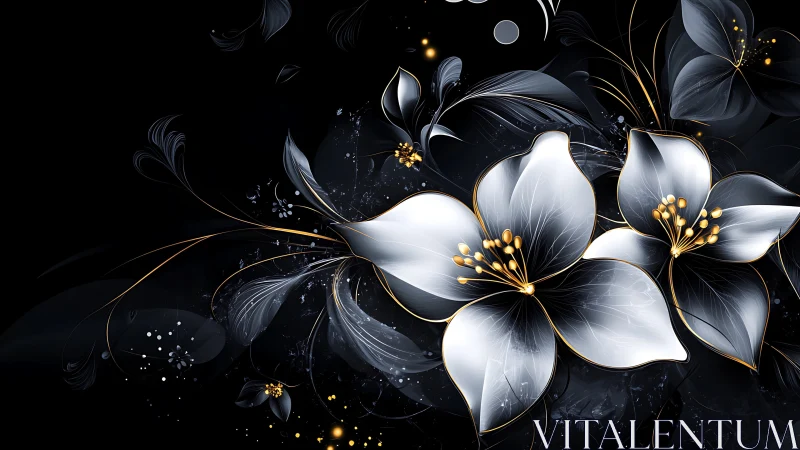 Luminescent Petals Dance Against Obsidian Depths