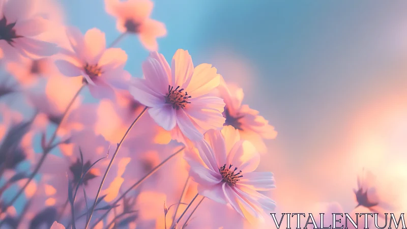 Soft-Focus Cosmos Flowers at Golden Hour.